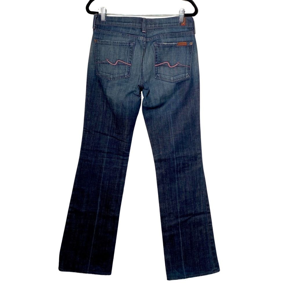 7 For All Mankind Women’s Bootcut Pink Stitch Blue Jeans, Size 27 - Picture 2 of 12